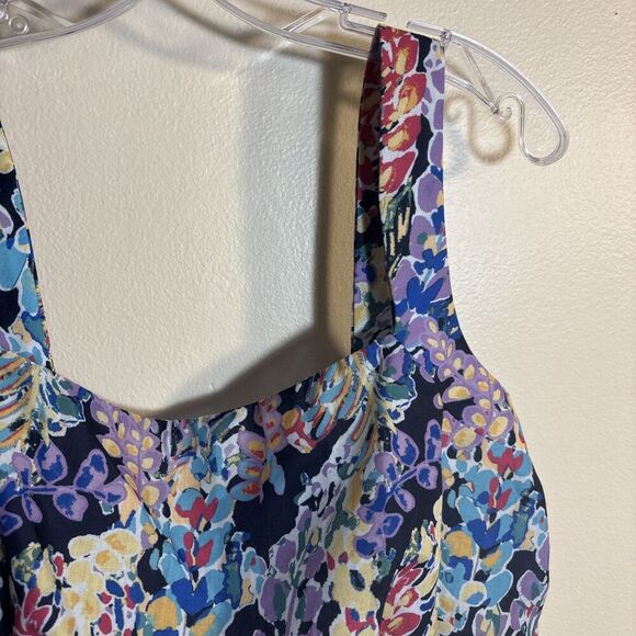 AQUA Multi-Color Floral Crop Sleeveless Tank Top Back Button Tie Women's XL - Picture 3 of 14